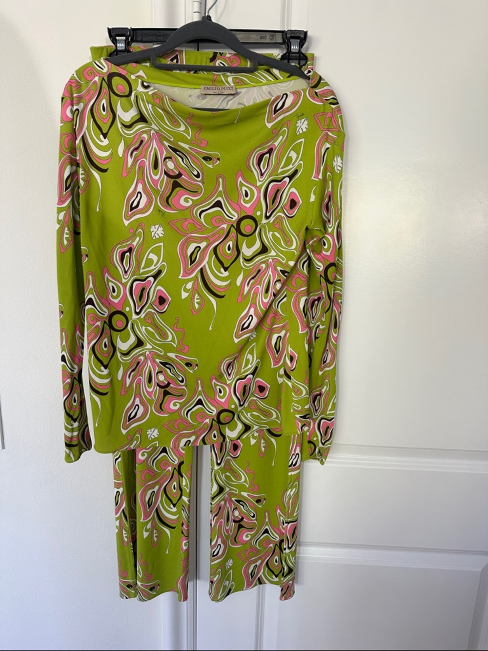 Emilio Pucci Green Abstract Floral Print Top and Pant Set
